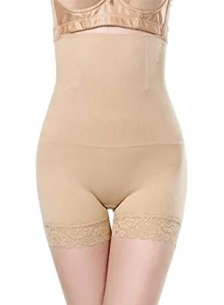 Women’s Hip Lifter Body Shaper No Rolling Down High waist Tummy Control/Tummy tucker Boyshort Shapewear Panty with Lace, Beige 