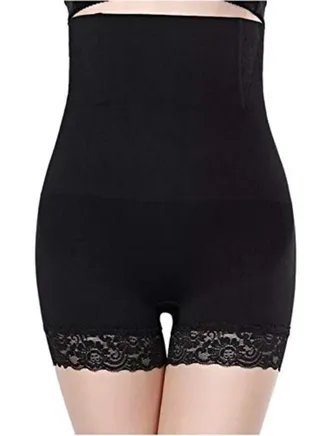 Women’s Hip Lifter Body Shaper No Rolling Down High waist Tummy Control/Tummy tucker Boyshort Shapewear Panty with Lace, Black 
