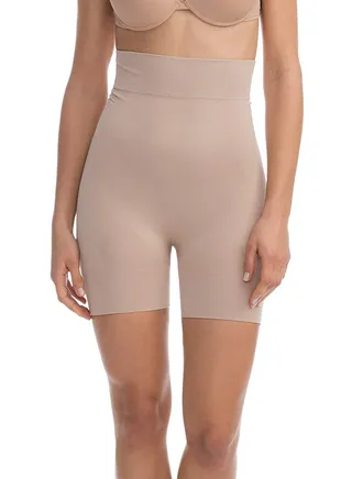 High Waist Shape Control Mid Thigh Shorts Beige 