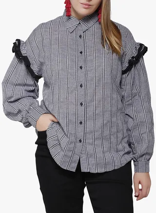 Long Sleeve Checked Shirt Black 