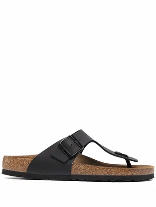 T-strap leather flip flop sandals