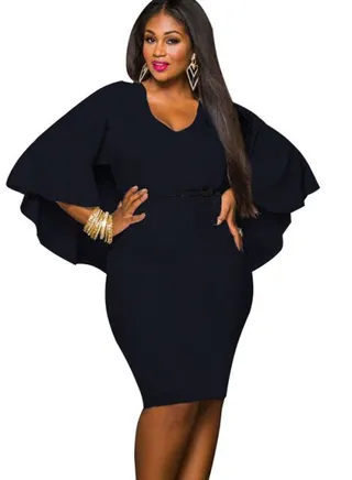 V-Neck Midi Dress Black 
