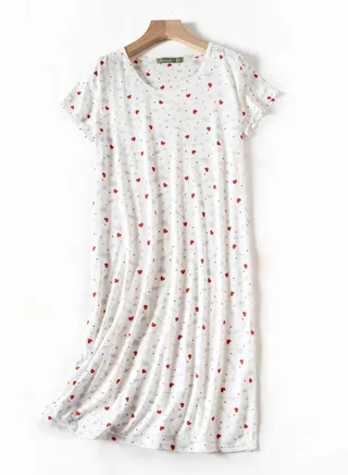 Cute Cartoon Cotton Homewear Knitted Sweet Large Short Sleeve Round Neck Pajamas 