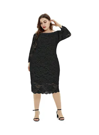 Lace Detail Off-Shoulder Midi Dress Black 
