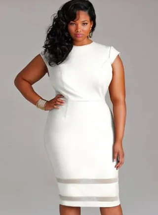 Mesh Splice Detailed Midi Dress White 