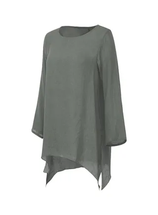 Irregular Hem Solid Blouse Grey 