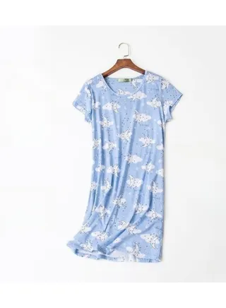 Cute Cartoon Cotton Homewear Knitted Sweet Large Short Sleeve Round Neck Pajamas 