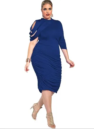Elegant Plus Size Women Dress Blue 