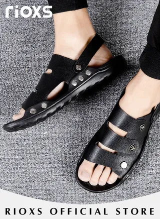 Men's Casual Open Toe Faux Leather Sandals Summer Non-Slip Beach Sandal Sneakers Walking Outdoor Flat Sandals 