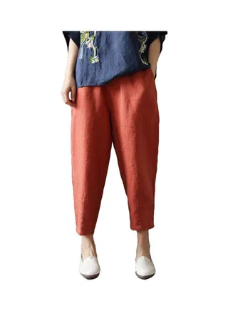 Solid Pattern Mid Rise Casual Trousers Orange 