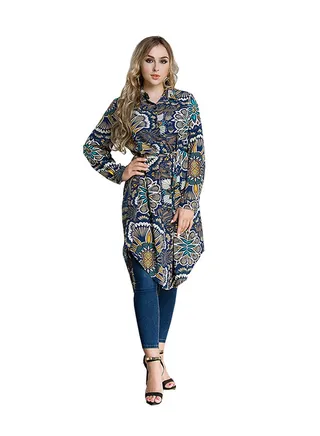 Plus Size Retro Print Shirt Multicolour 
