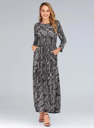 Printed Maxi Dress Grey/White/Black 