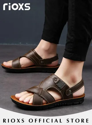 Men's Casual Open Toe Water Sandal Breathable Non-Slip Beach Sandals Sneakers Pool Slide Adjustable Flat Shoes With Back-Strap 