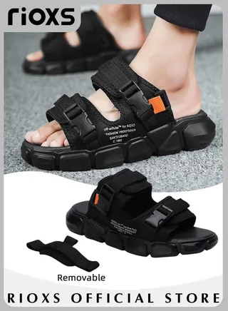Men's Casual Open Toe Water Sandal Breathable Non Slip Beach Sandals Sneakers Pool Slide Adjustable Flat Shoes With Back Strap 