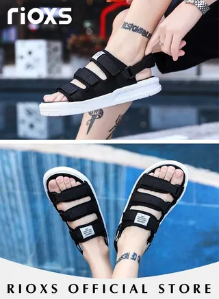 Men's Casual Open Toe Water Sandal Breathable Non Slip Beach Sandals Sneakers Pool Slide Adjustable Flat Shoes With Back-Strap 