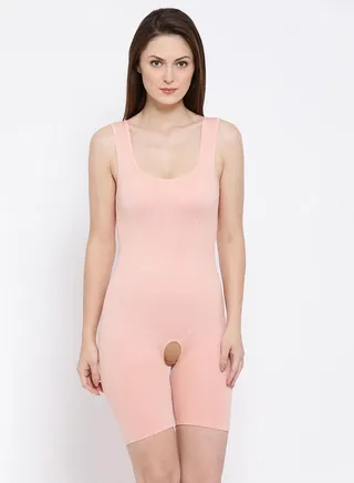 Clovia Laser-Cut No-Panty Lines High Compression Body Suit In Peach Pink 