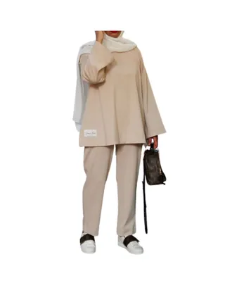 Modest Two-Piece Jersey Made Casual Top & Pant Suit Set 