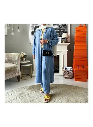 2-Piece Open Long Linen Cardigan Set 