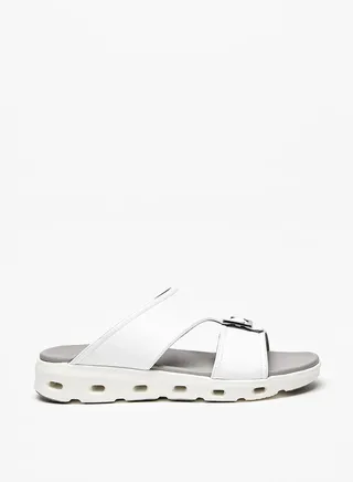 Men's Textured Slip-On Arabic Sandals with Buckle Detail 