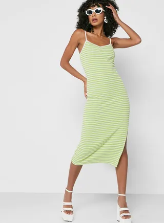 Striped Strappy Ruched Detail Dress