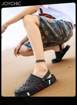 Men's Trendy Outdoor Slippers Personalized Dual-purpose Sandals Household Anti-slip Breathable Quick-drying Summer Beach Sandals Black 