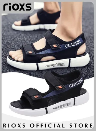 Men's Casual Open Toe Water Sandal Breathable Non-Slip Beach Sandals Sneakers Pool Slide Adjustable Flat Shoes With Back-Strap 