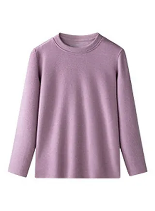 Children's Solid Color Crew-Neck Thick Thermal Underwear Shirt Cold Weather Base Layer,Long Sleeve T-Shirt Loungewear Dark Purple 