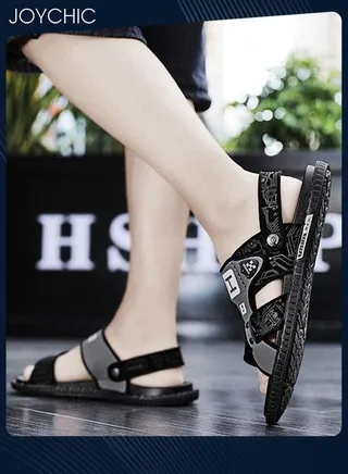 Men Trendy Outdoor Slippers Personalized Dual-purpose Sandals Household Anti-slip Breathable Summer Beach Sandals Black 