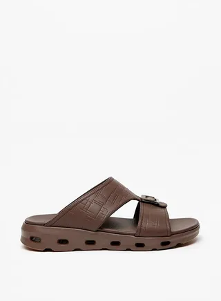 Men's Textured Slip-On Arabic Sandals with Buckle Detail 
