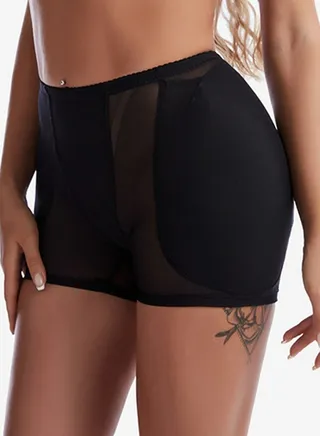 Womens Body Shaper Tummy Control Boxer Briefs Solid Color Mid Raise Shapewear Underwear Black 