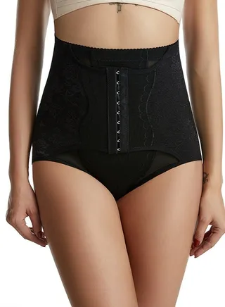 Womens Body Shaper Tummy Control Underwear Briefs Solid Color Jacquard Lace Slim High Waist Shapewear Hip Lift Underpants Black 
