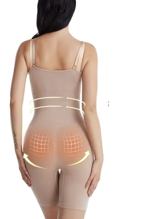 High Waist Abdomen Shrinking Flat Angle Bodysuit Beige 