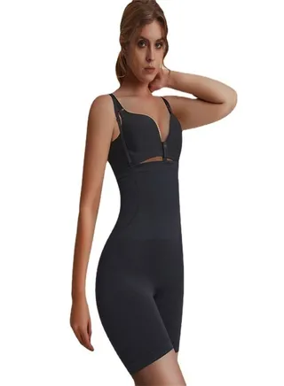 High Waist Abdomen Shrinking Flat Angle Bodysuit Black 