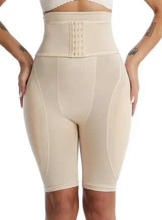 Womens Body Shaper Tummy Control Boxer Briefs Solid Color High Raise Shapewear Underwear Beige 