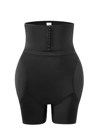 Womens Body Shaper Tummy Control Belted Boxer Briefs Solid Color High Waist Sponse Pad Hip Lift Shapewear Underwear Hip Panties Black 