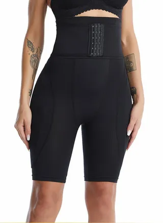Womens Body Shaper Tummy Control Boxer Briefs Solid Color High Raise Shapewear Underwear Black 
