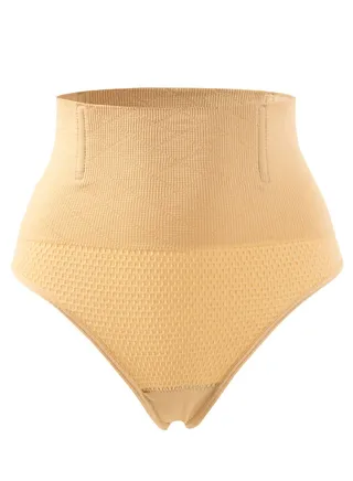 High Waisted Body Shaper Tummy Control Thong Shapewear for Women Seamless Underwear Beige 