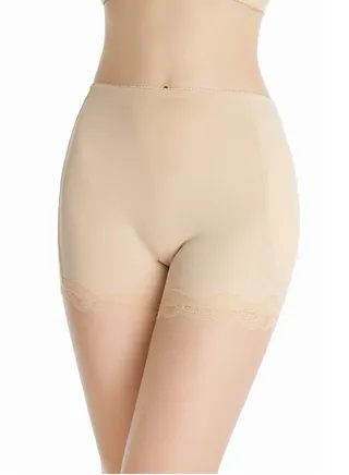 Great Elasticity Lace Stitching Body Shaper Tummy Control Boxer Briefs Solid Color Shapewear Pants for Women Seamless Underwear Beige 