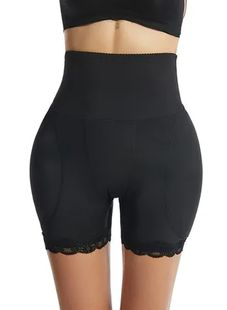 Womens Body Shaper Tummy Control Underwear Boxer Briefs Solid Color Slim High Waist Sponge Pad Hip Lift Shapewear Safety Underpants Black 