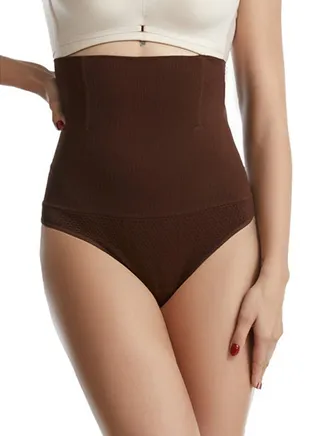High Waisted Body Shaper Tummy Control Thong Shapewear for Women Breathable Underwear Briefs Brown 