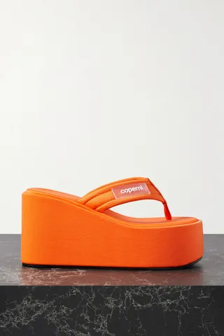 Coperni - Logo-appliquéd Webbing Wedge Flip Flops - Orange