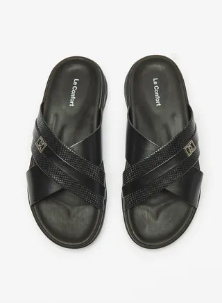 Mens Textured Slip-On Cross Strap Sandals