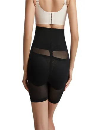 High Waist Four Sponge Pad Abdominal Pants Black 