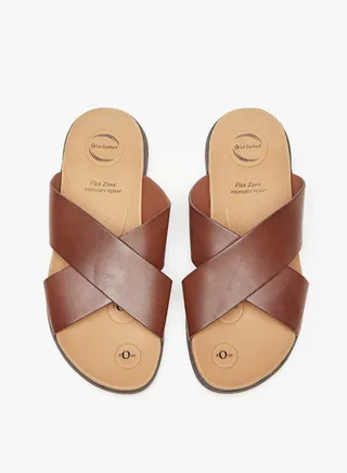 Mens Solid Cross Strap Slip-On Sandals