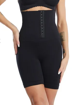 Womens Body Shaper Tummy Control Buckled Underwear Boxer Briefs Solid Color Slim High Waist Hip Lift Shapewear Underpants Black 