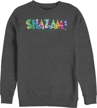 Men's Justice League Shazam Tie Dye Logo Sweatshirt - Charcoal Heather - X Large