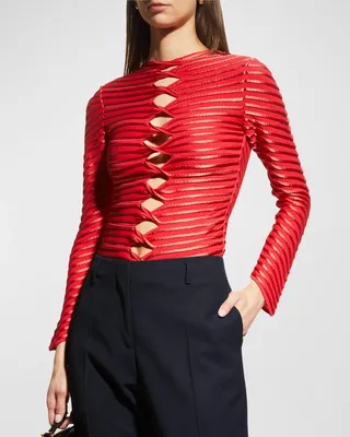Striped Twist-Cutout Top