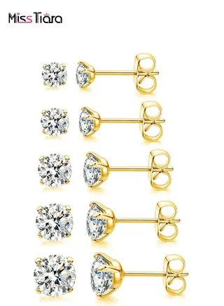 5 Pairs Hypoallergenic Cubic Zirconia Earrings Stud Earrings Set Stainless Steel Earring for Women and Men 