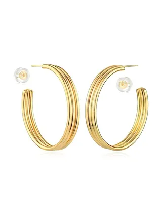 MEVECCO Women Hoop Earrings Gold Open C Shape 14K Gold Filled Small Simple Handmade Hypoallergenic Everyday Illusion Jewelry 