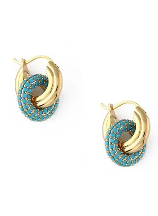 Pave Interlocking Doughnut Hoop Earrings TRQ 